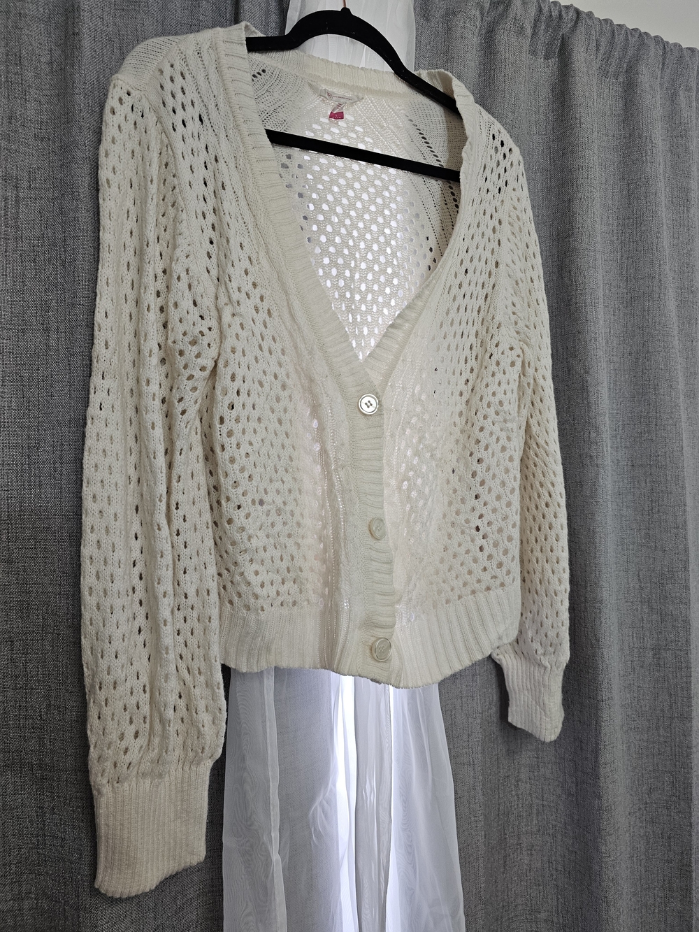 No Boundaries Open-Knit Cream Button-Front Cardigan